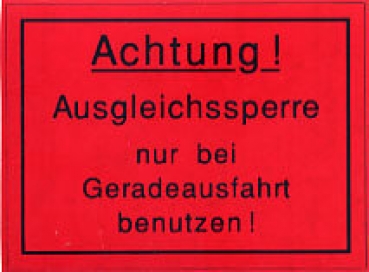 Aufkleber Ausgleichssperre rot